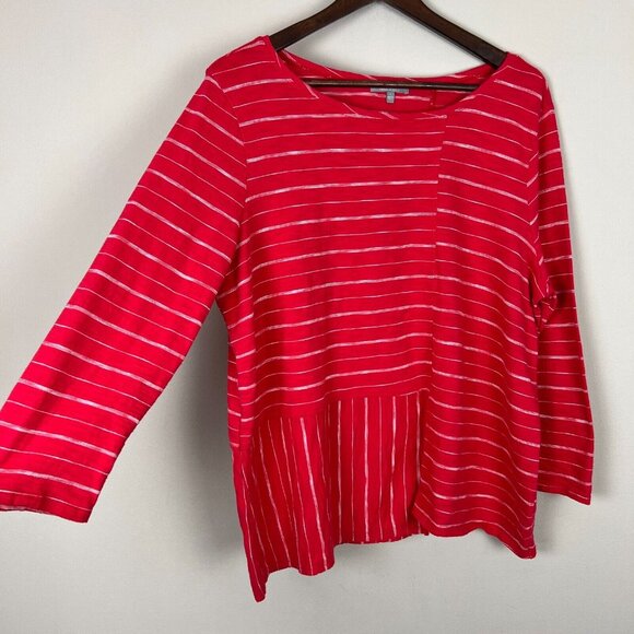 Habitat Top Womens Large Red Stripe Asymmetrical 3/4 Sleeve Clothes To Live In L - Picture 4 of 10